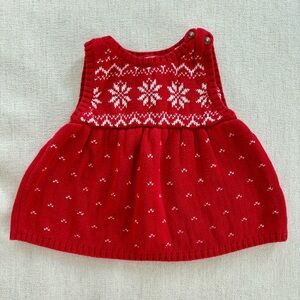 Carter's Red Knit Dress with White Snowflake Pattern Sz 12 M